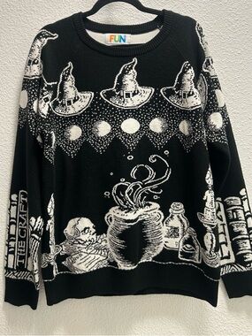 Black & White Witch Cauldron Crewneck Sweater - Semi-reversible